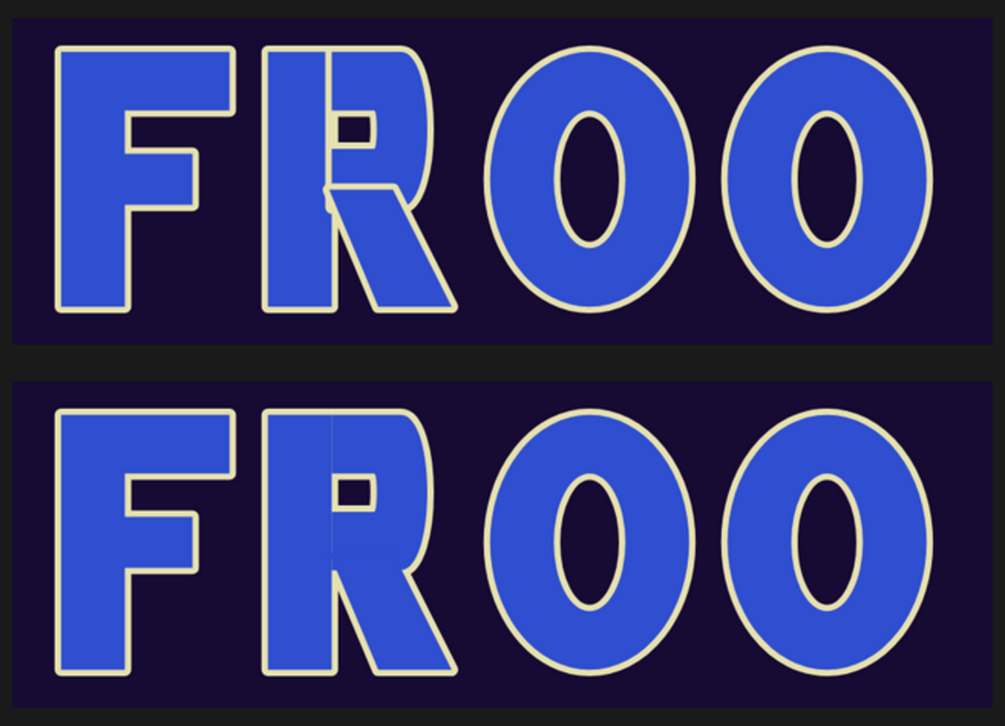 The Doctor Who, Terminator and Babylon 5 wordmarks before and after: before, a pale outline runs through the middle of each R; after, the outline follows only the outside of the letters.